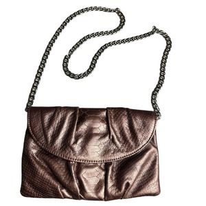 Talbots Copper Leather Shoulder Handbag with Gold Tone Chain Link Strap NYE